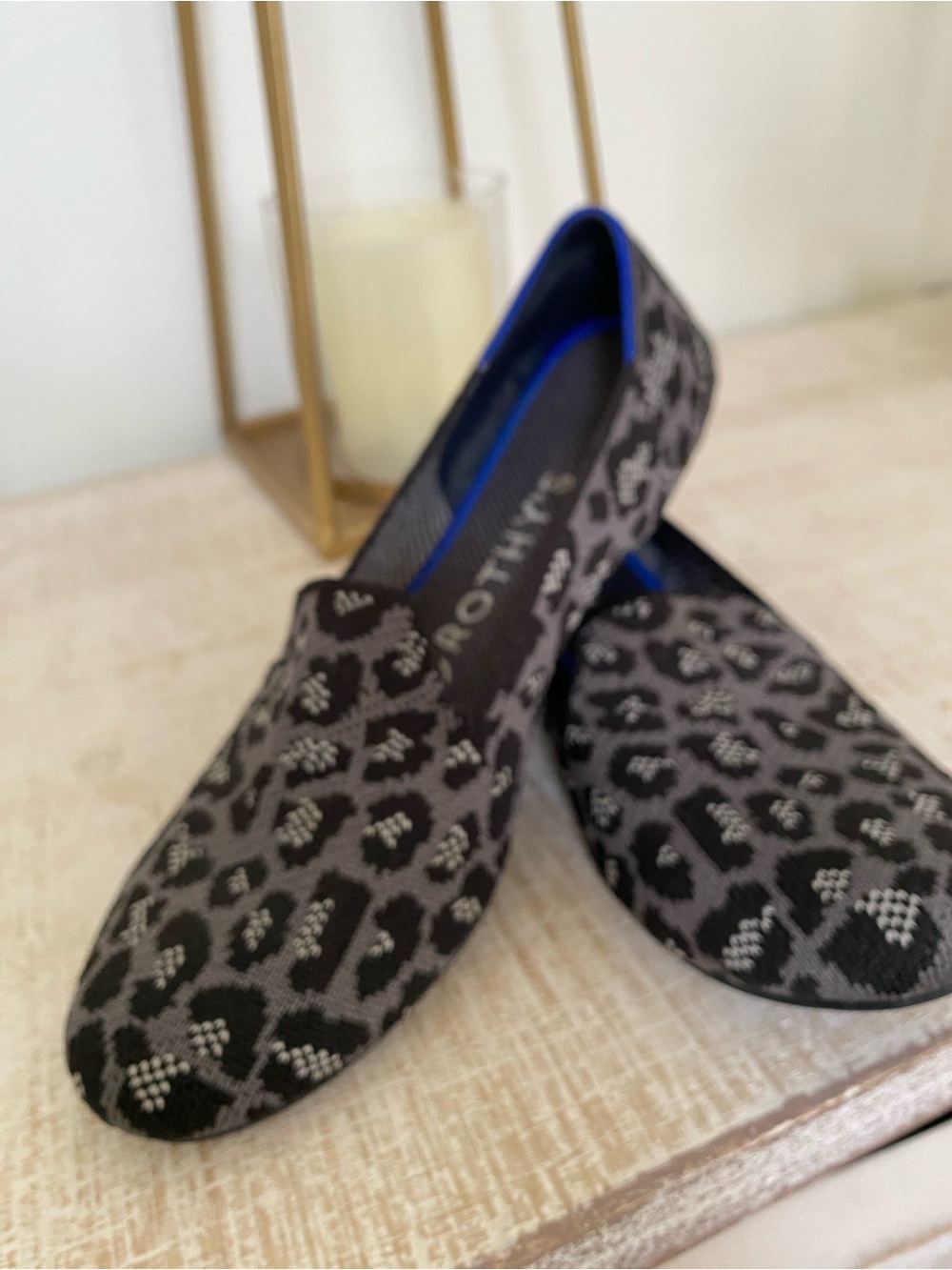 Rothy's Gray and Black Leopard Knit Loafers.  New!  6.5